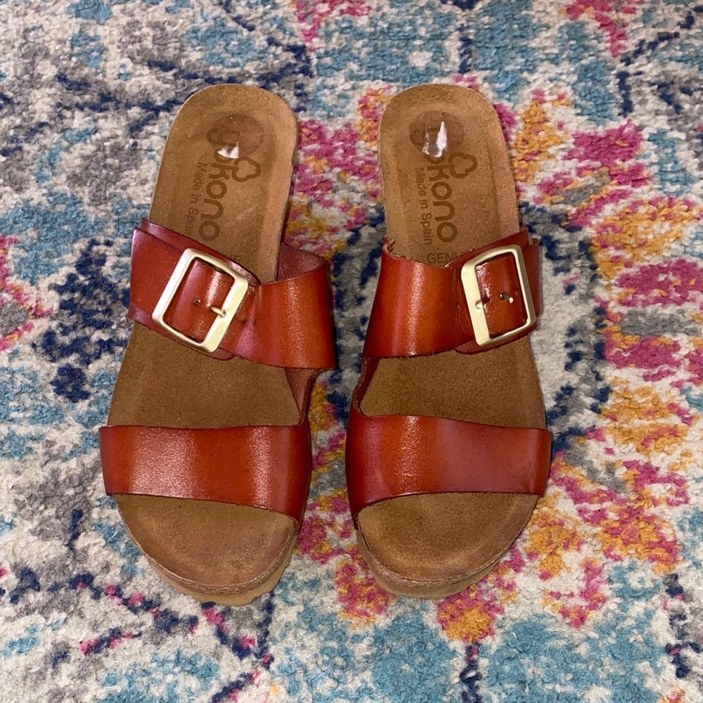 Yokono Made in Spain wedge Brown Leather Sandals with Buckle